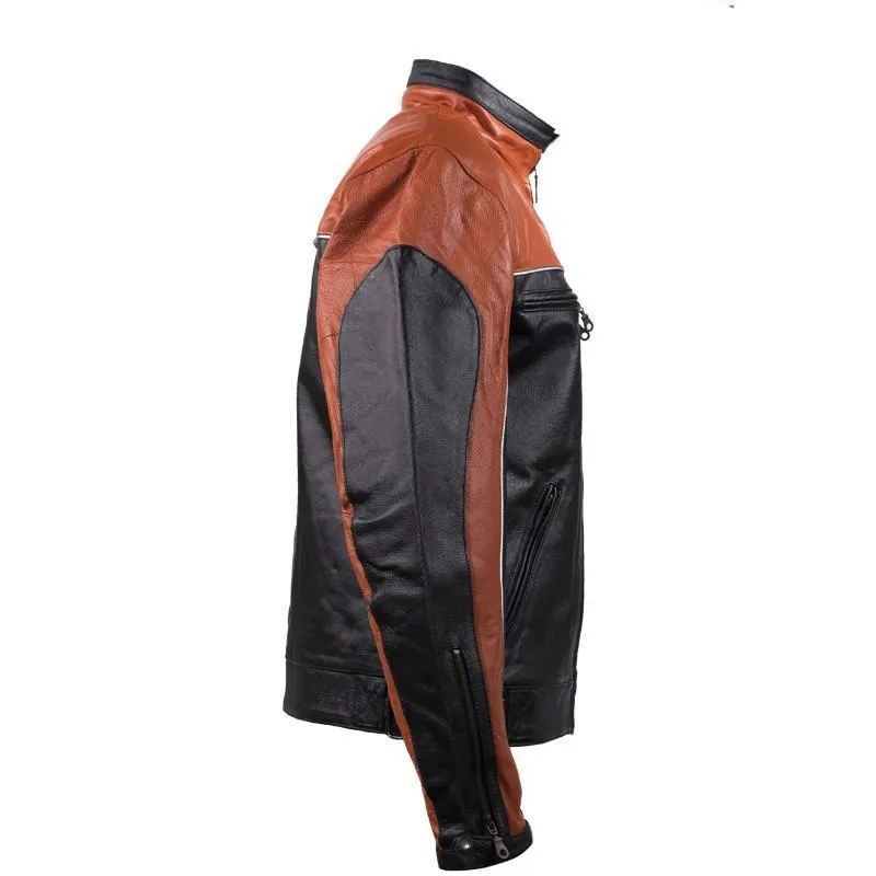 Men's Black & Orange Racer Jacket With Reflective Piping, MJ780-ORG-09-DL