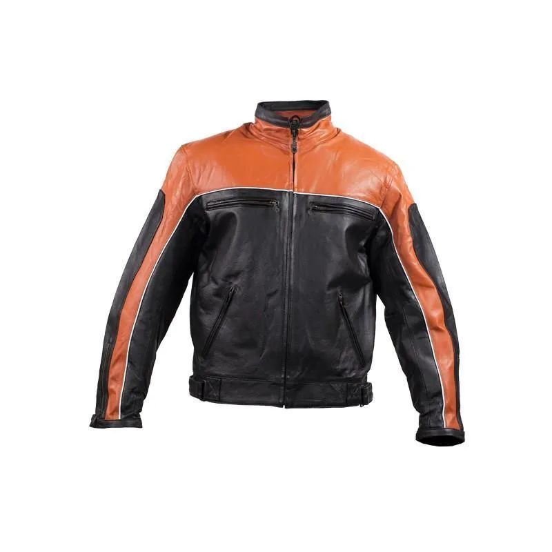 Men's Black & Orange Racer Jacket With Reflective Piping, MJ780-ORG-09-DL