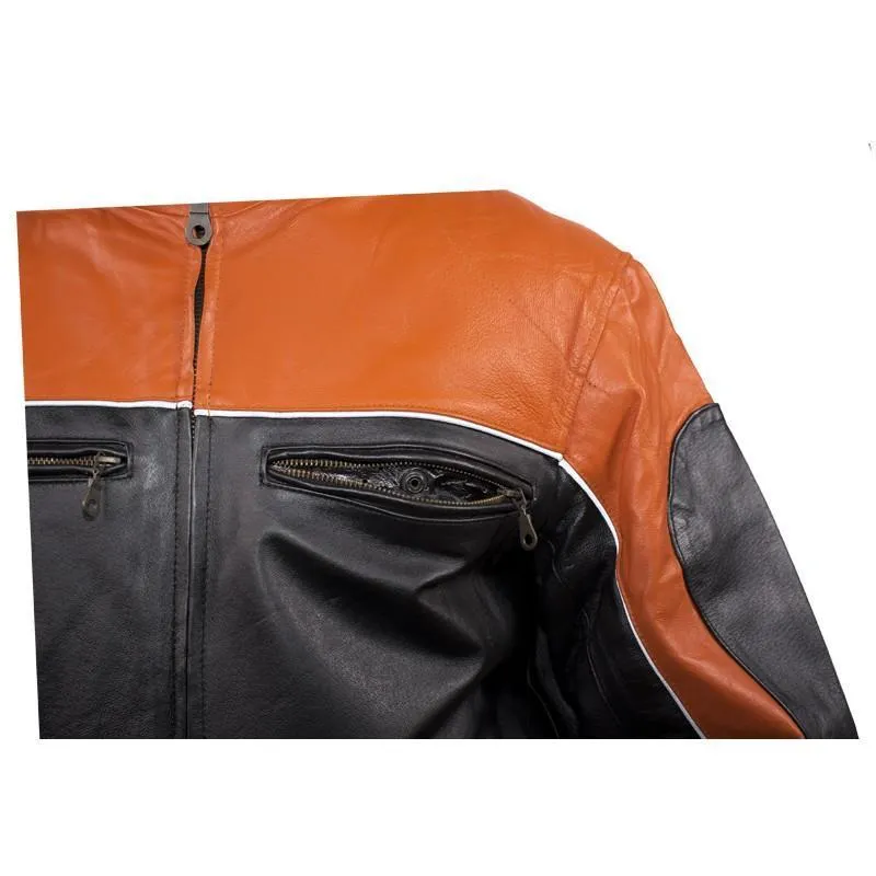 Men's Black & Orange Racer Jacket With Reflective Piping, MJ780-ORG-09-DL