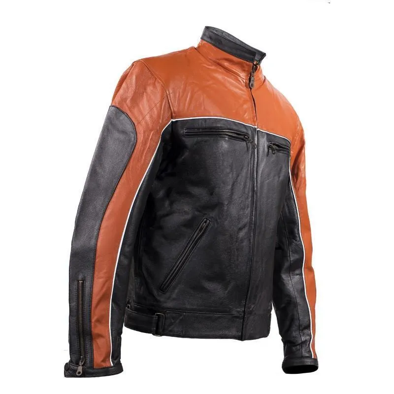 Men's Black & Orange Racer Jacket With Reflective Piping, MJ780-ORG-09-DL