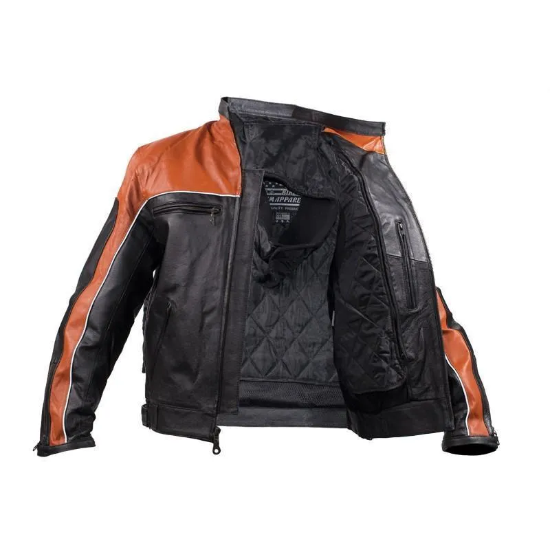 Men's Black & Orange Racer Jacket With Reflective Piping, MJ780-ORG-09-DL