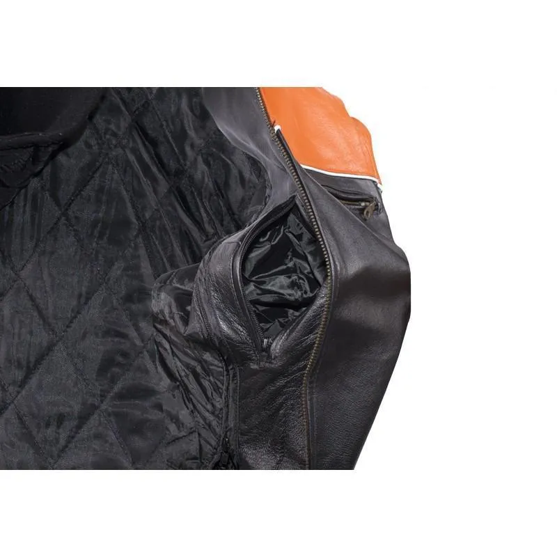 Men's Black & Orange Racer Jacket With Reflective Piping, MJ780-ORG-09-DL