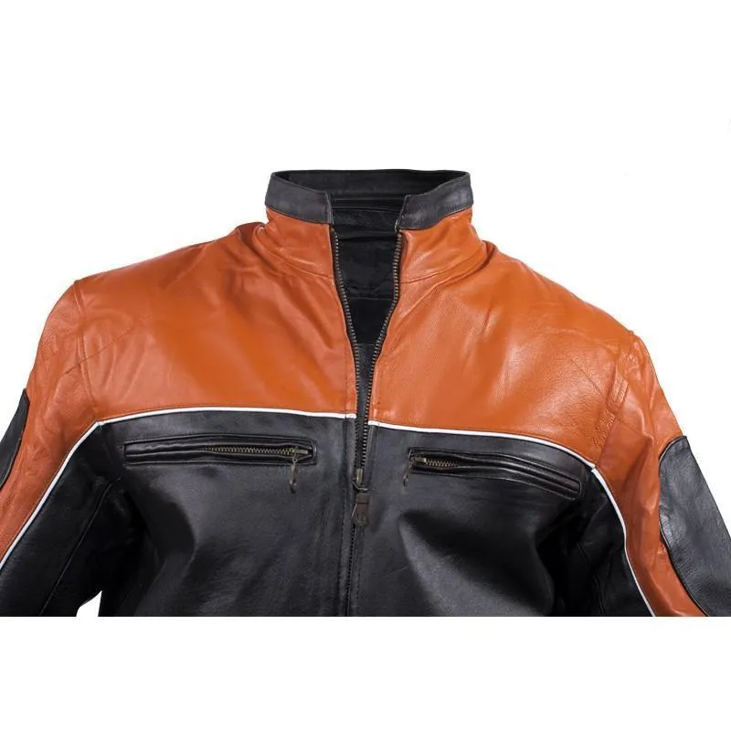 Men's Black & Orange Racer Jacket With Reflective Piping, MJ780-ORG-09-DL