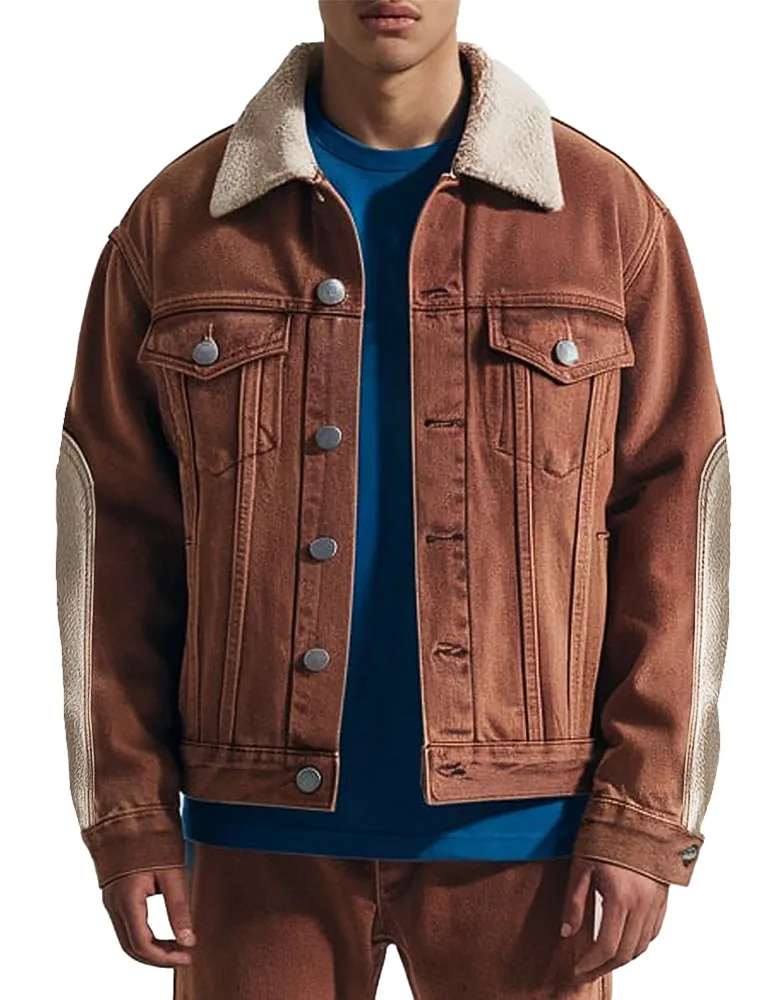 Men's Brown Denim Jacket With Shearling Collar