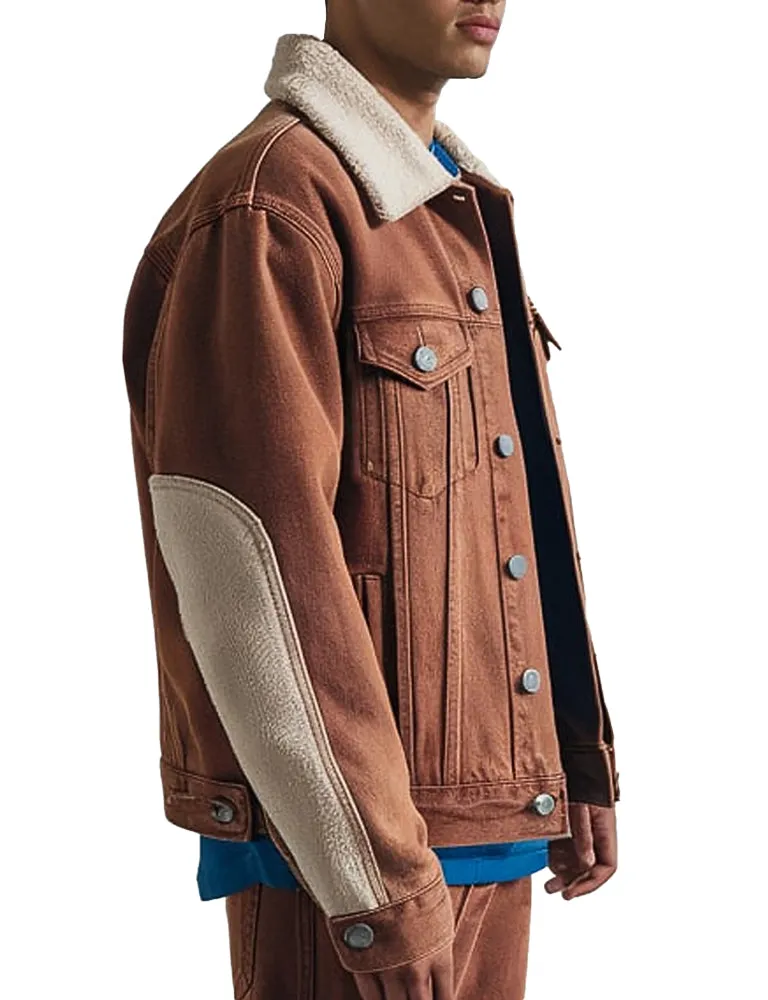 Men's Brown Denim Jacket With Shearling Collar