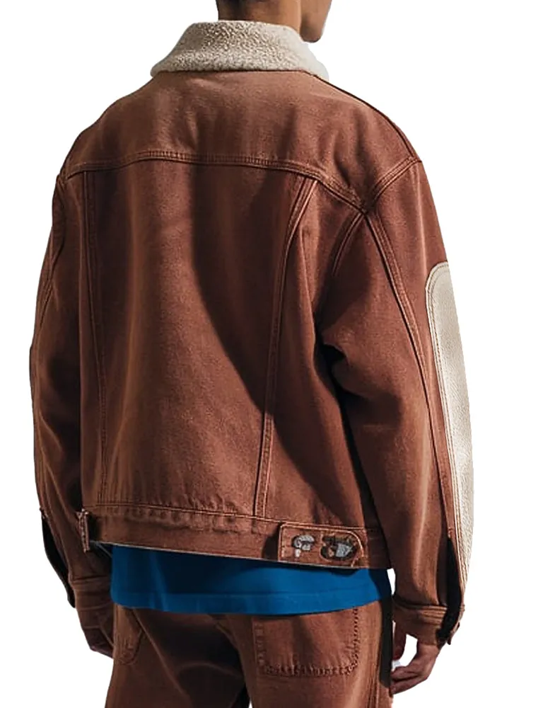 Men's Brown Denim Jacket With Shearling Collar