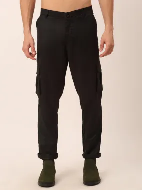 Men's Casual Cotton Solid Cargo Pants ( KGP 154 Black ) - Jainish