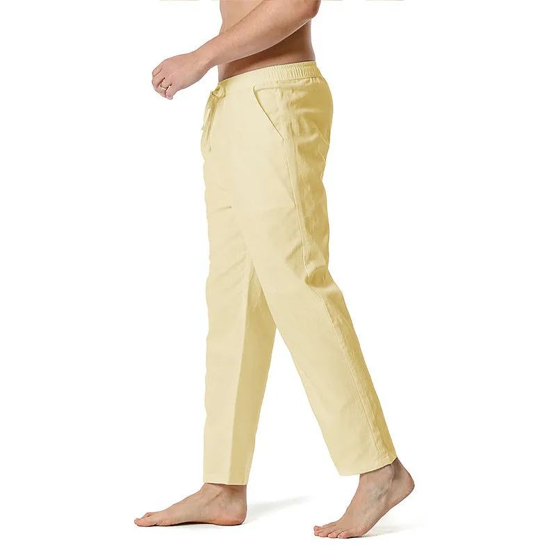 Mens Cotton Casual Loose Long Pants with Drawstring