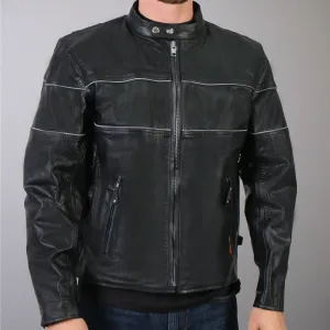 Men's Leather Jacket w/ Reflective Piping, JKM1004-HL