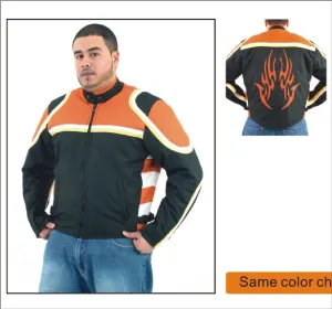 Mens Motorcycle Jacket with Orange Flame on Back