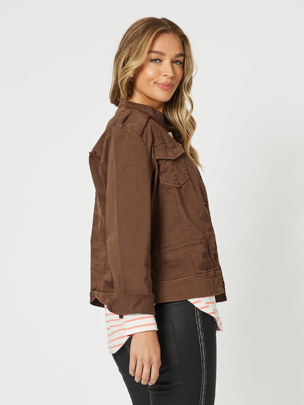 Military Denim Jacket - Chocolate