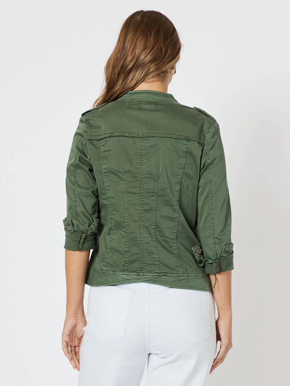 Military Style Denim Jacket - Khaki