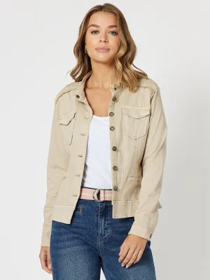 Military Style Denim Jacket - Natural