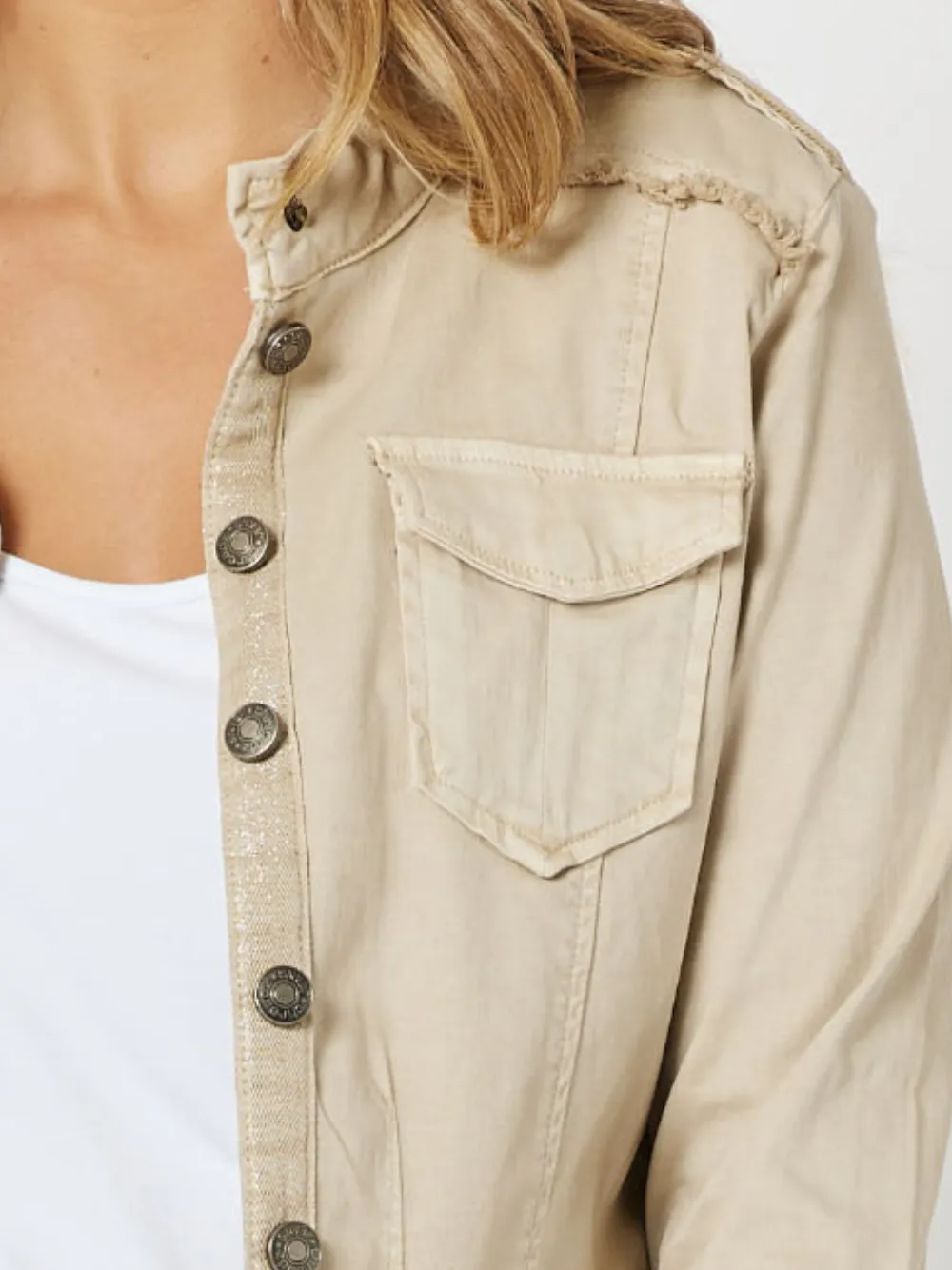 Military Style Denim Jacket - Natural