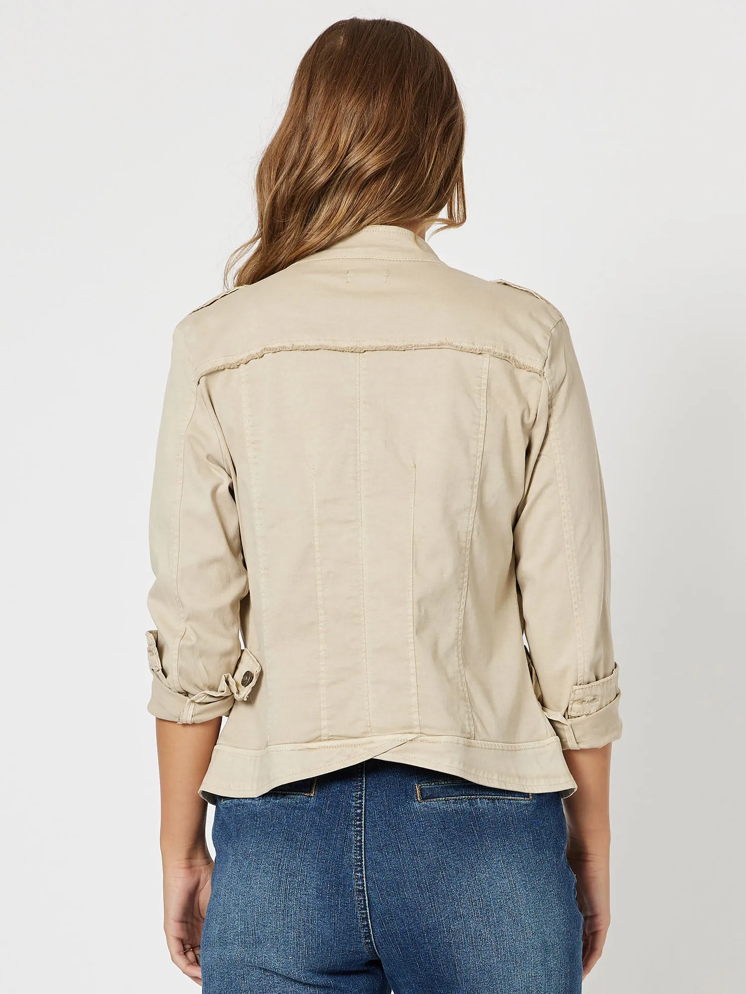 Military Style Denim Jacket - Natural