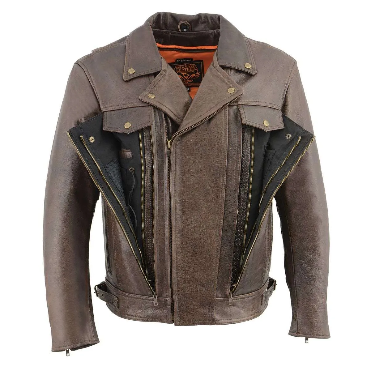 Milwaukee Leather MLM1522 Men's ‘Vented’ Retro Brown Leather