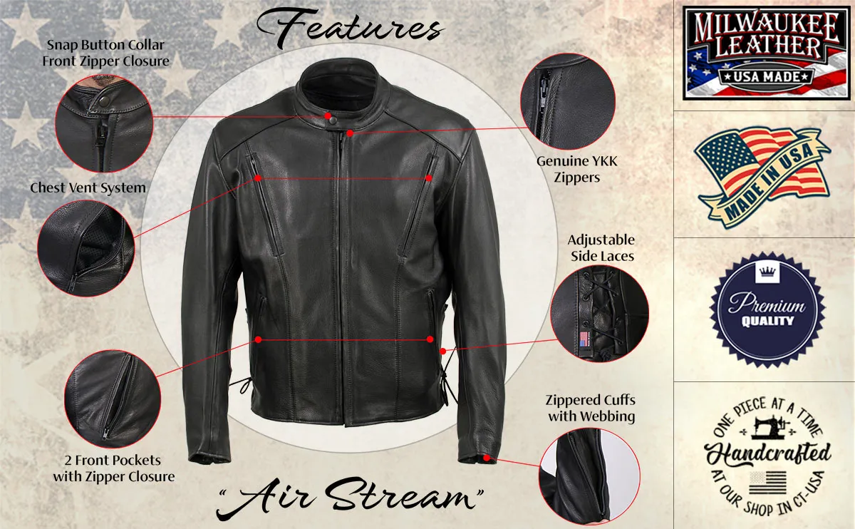 Milwaukee Leather USA MADE MLJKM5002 Men's Black 'Air Stream' Vented