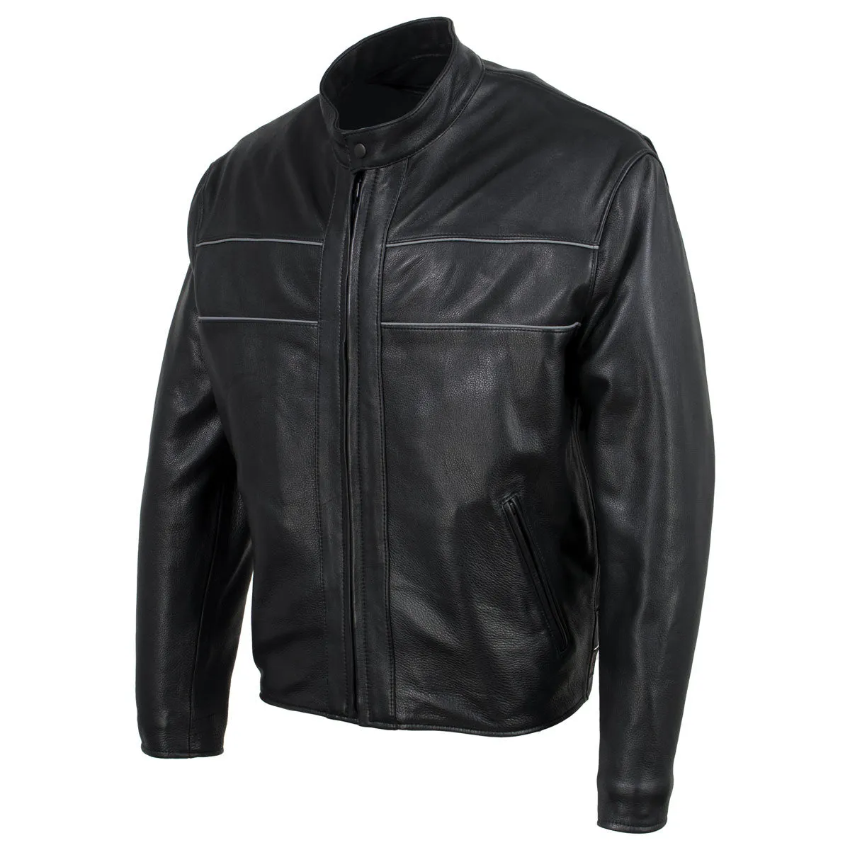 Milwaukee Leather USA MADE MLJKM5003 Men's Black 'Echo' Premium Leather Motorcycle Jacket with Reflective Piping