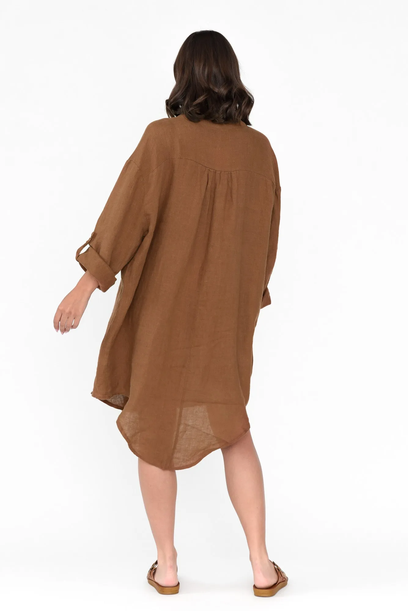 Mischa Mocha Linen Shirt Dress