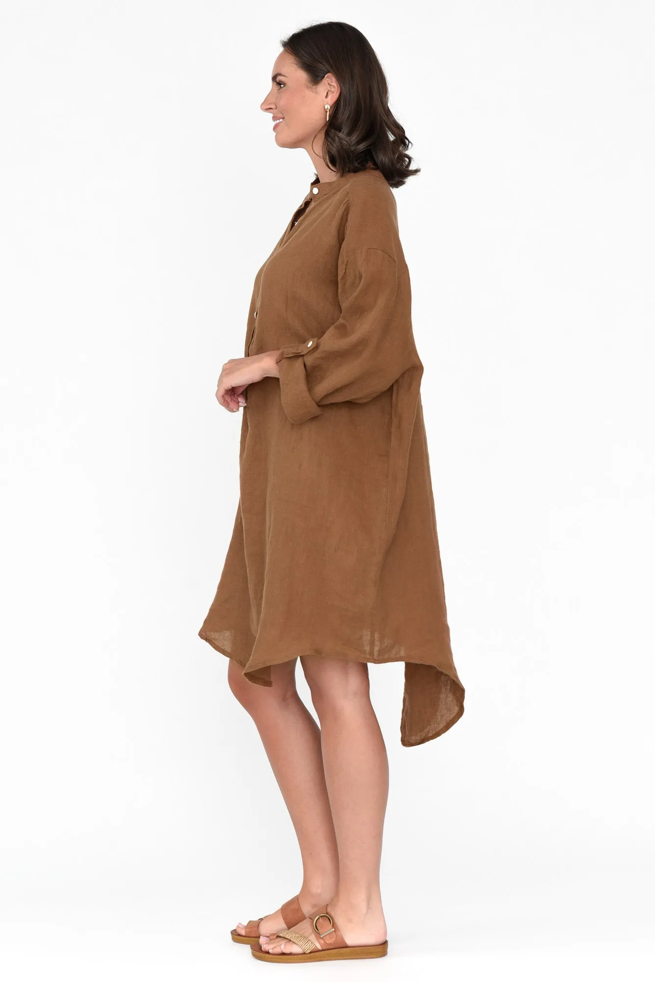 Mischa Mocha Linen Shirt Dress