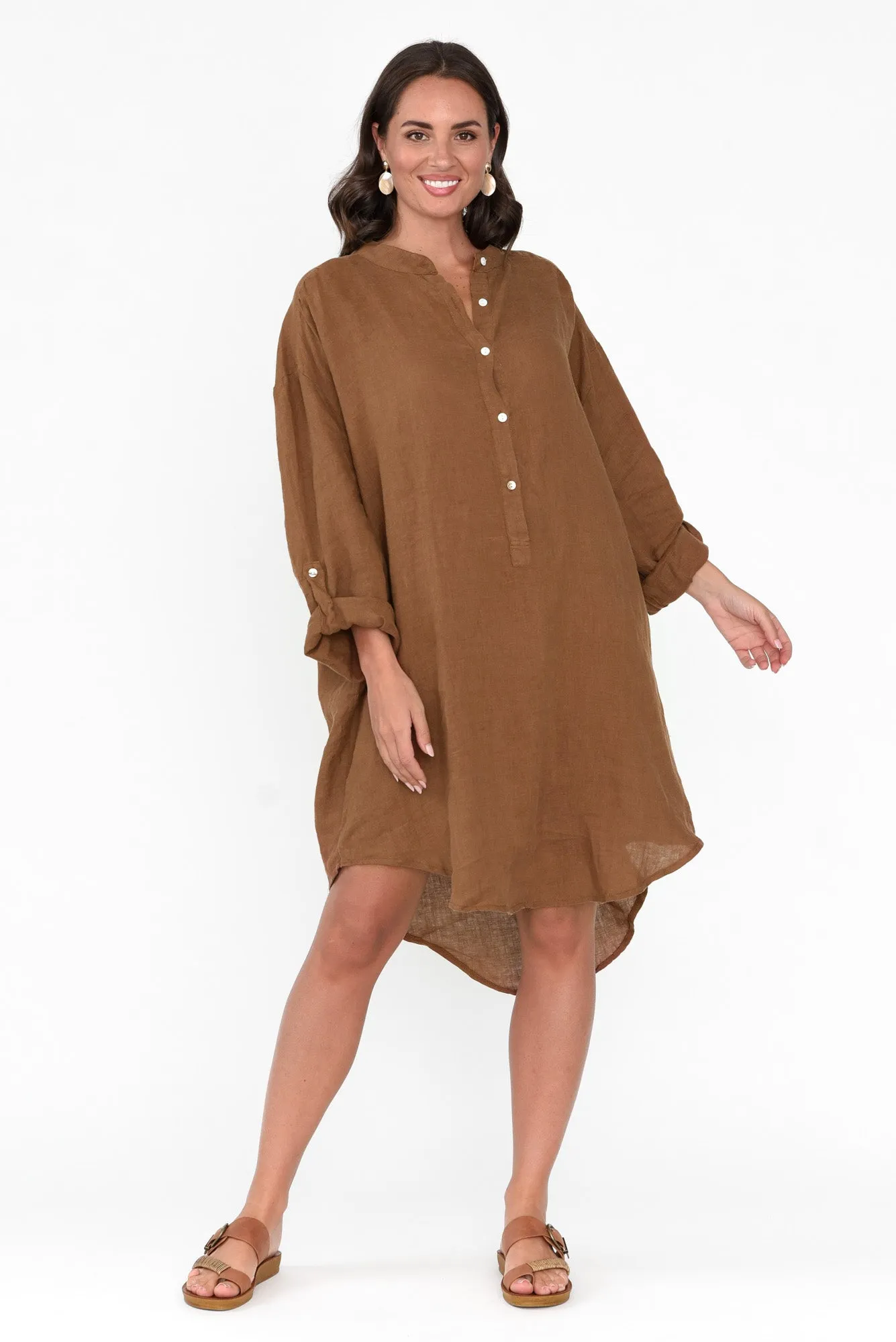 Mischa Mocha Linen Shirt Dress