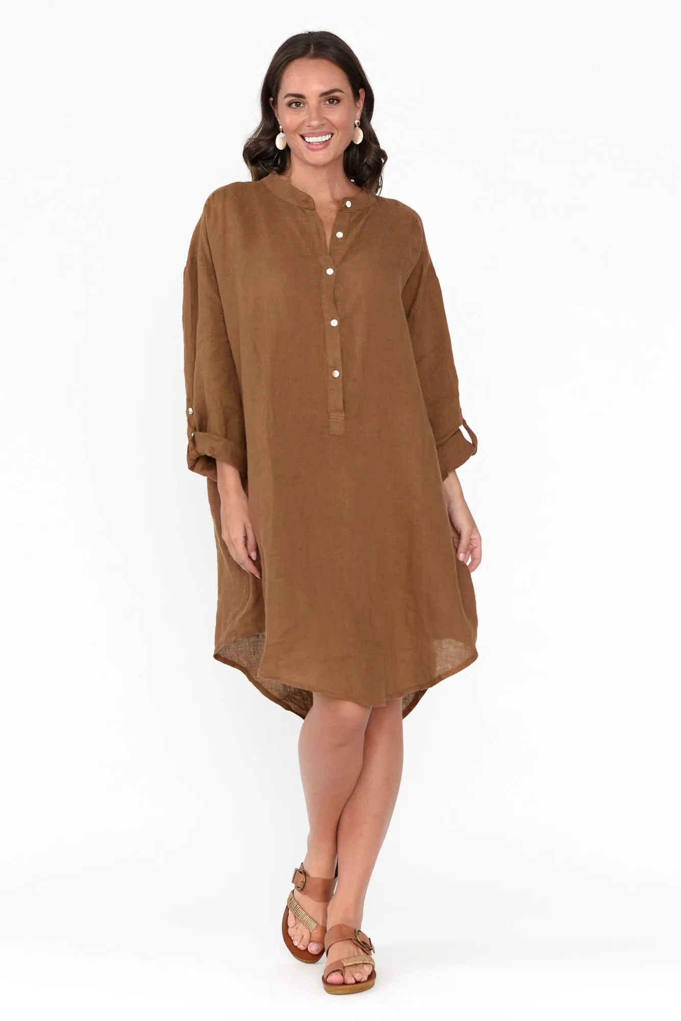 Mischa Mocha Linen Shirt Dress