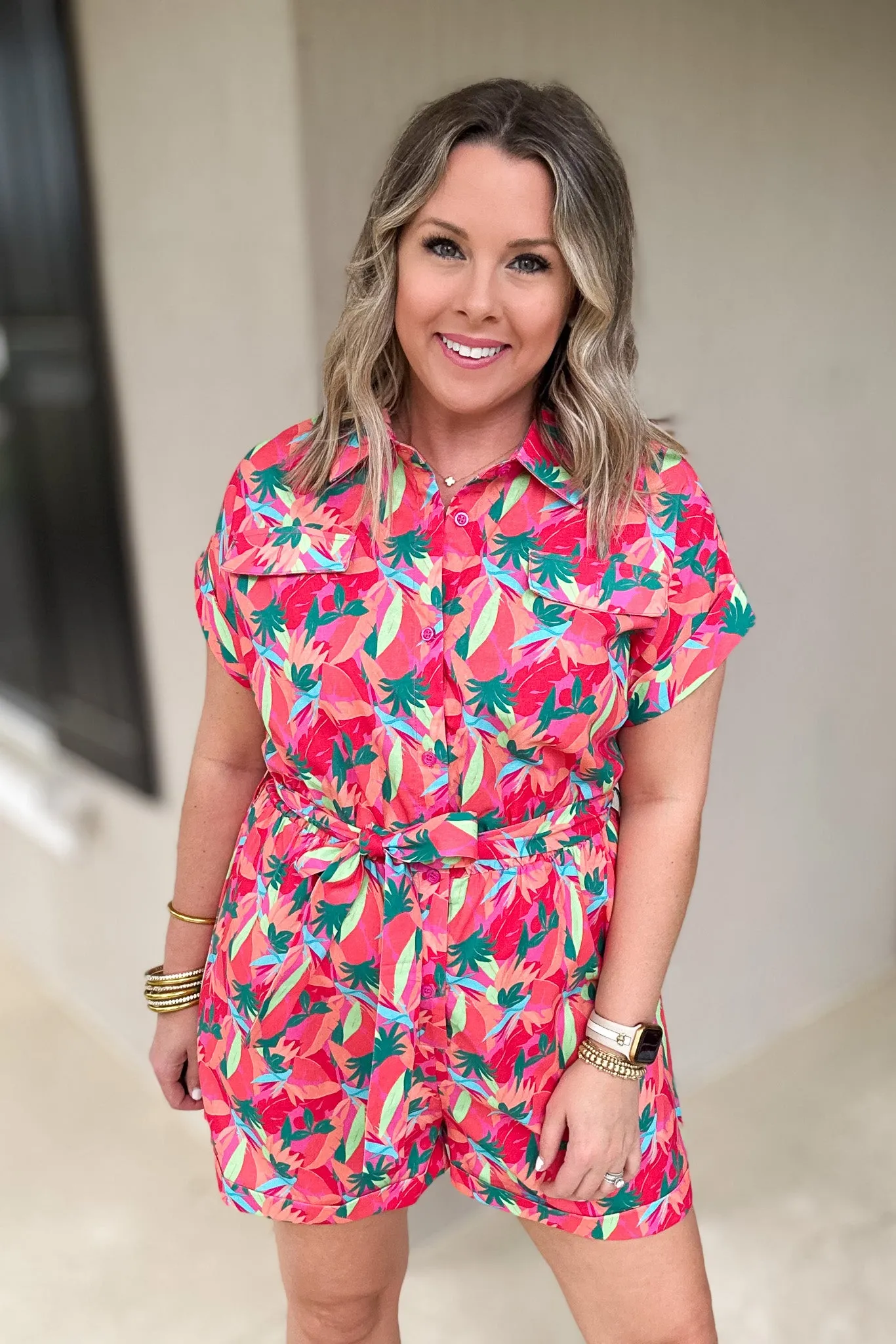 Molly Bracken: Printed Romper - CORAL IPANEMA