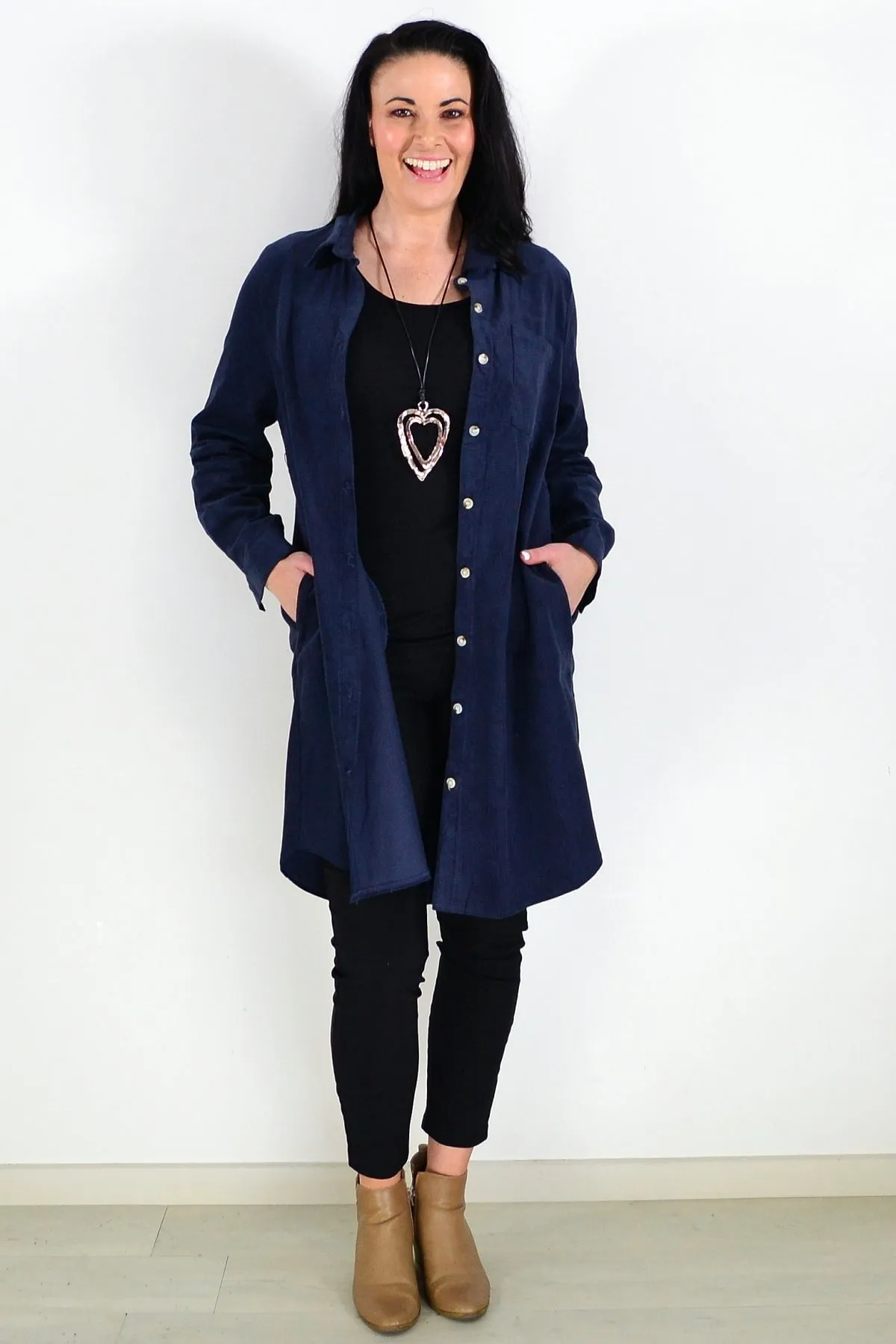 Navy Blue Corduroy Tunic Shirt