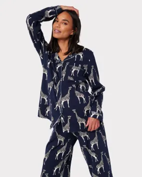 Navy Giraffe Maternity Print Organic Cotton Long Pyjama Set