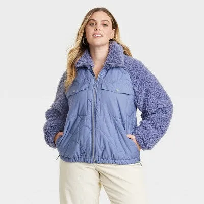 New - Universal Thread Women's Zip-Up Winter Faux Shearling Moto Jacket Quilted