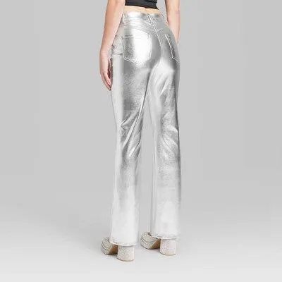 New - Wild Fable Women's High Rise Flare Casual Metallic Faux Leather Pants