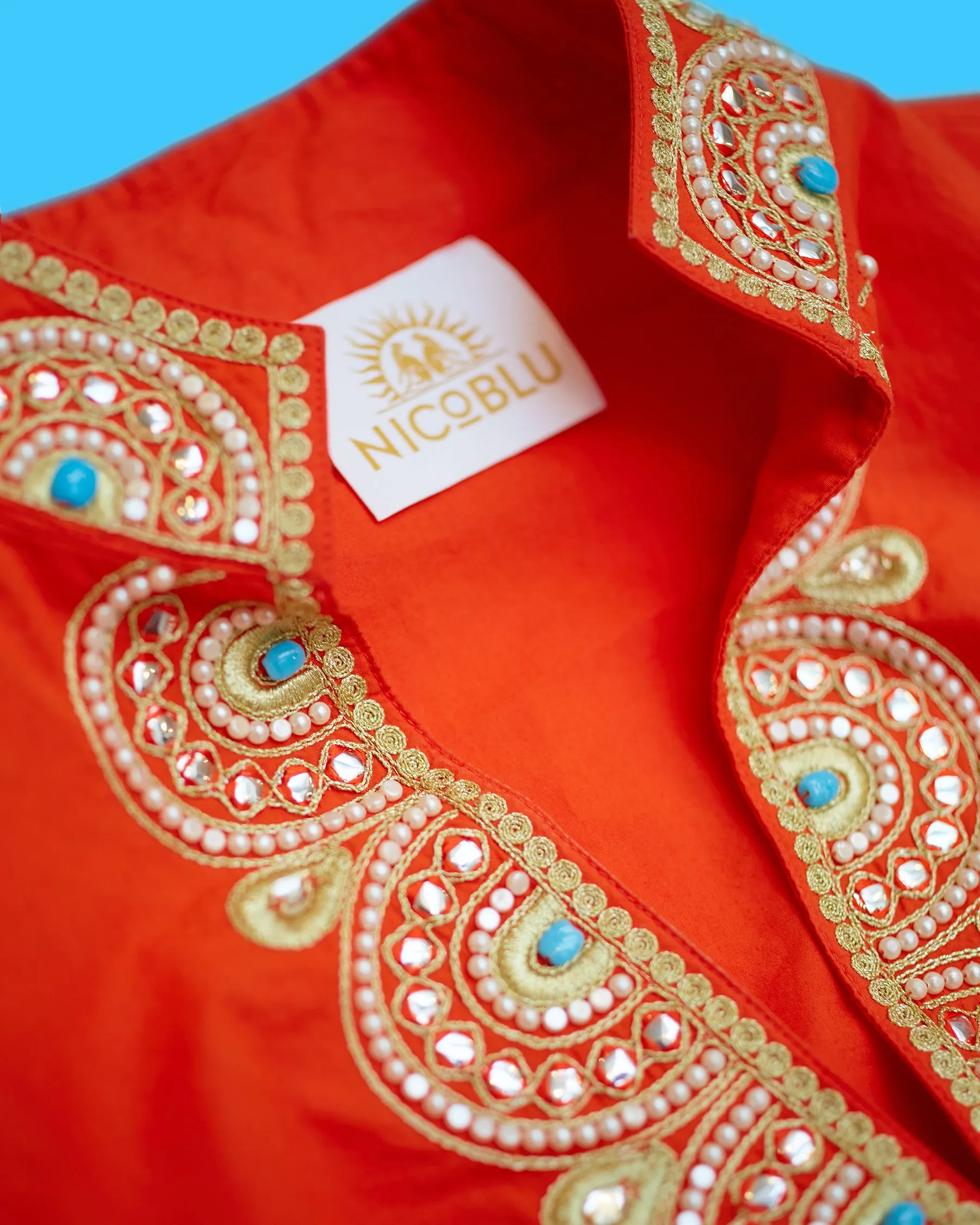 Noor Orange Tunic with Gold Embellishment