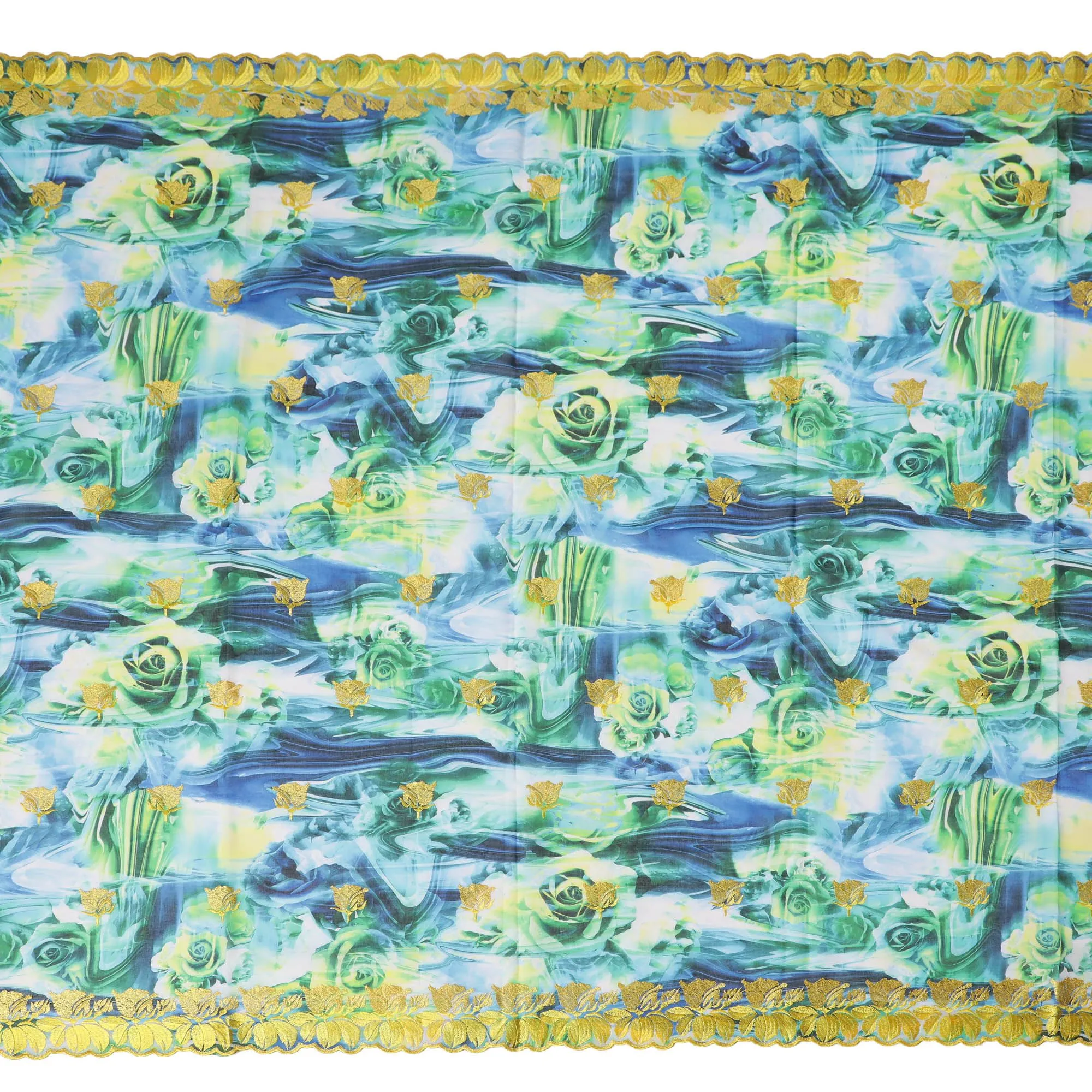 Oceanic Garden Embroidered Swiss Cotton Voile for Sudanese Thobe - 140cm x 4.5 Mtrs piece-D18603