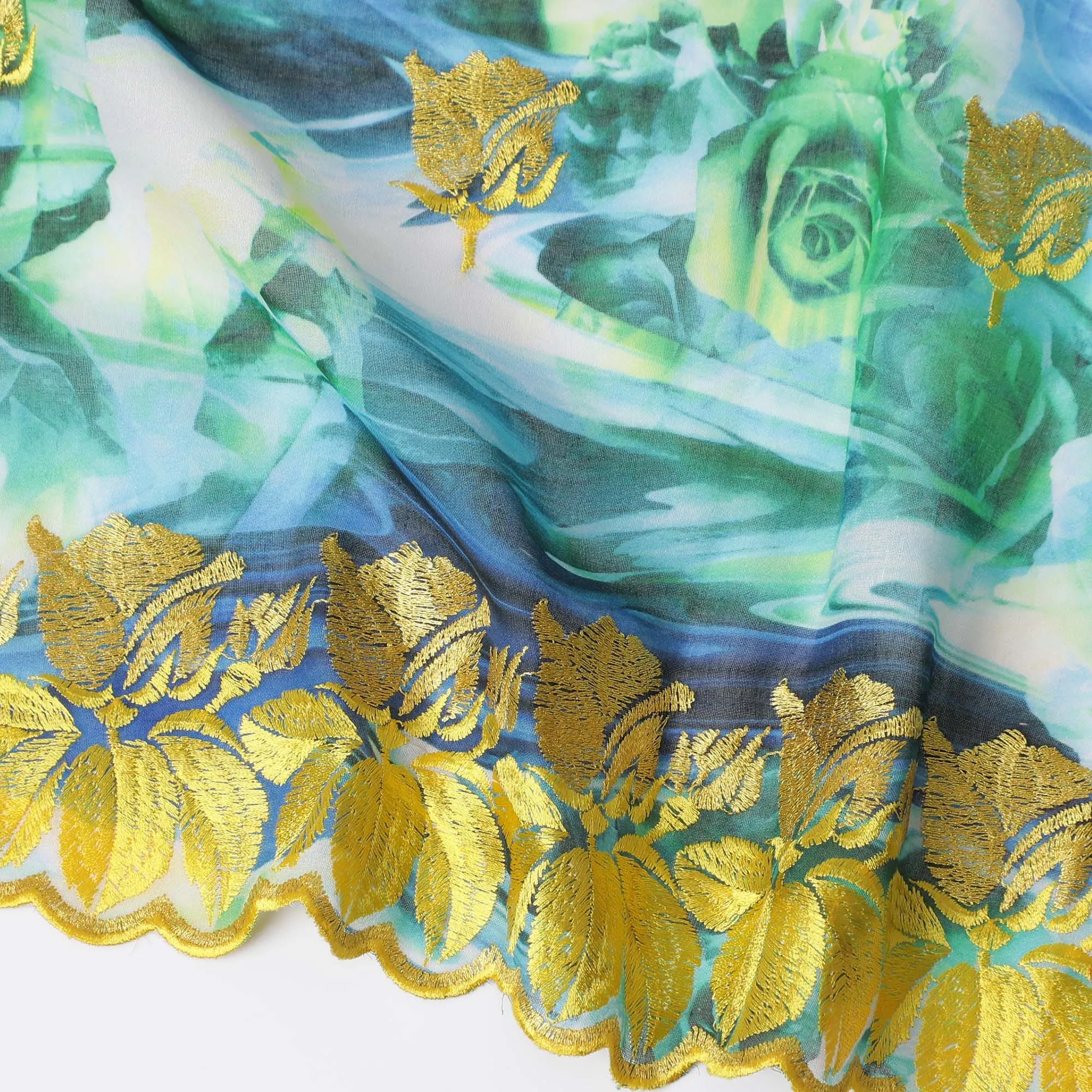 Oceanic Garden Embroidered Swiss Cotton Voile for Sudanese Thobe - 140cm x 4.5 Mtrs piece-D18603