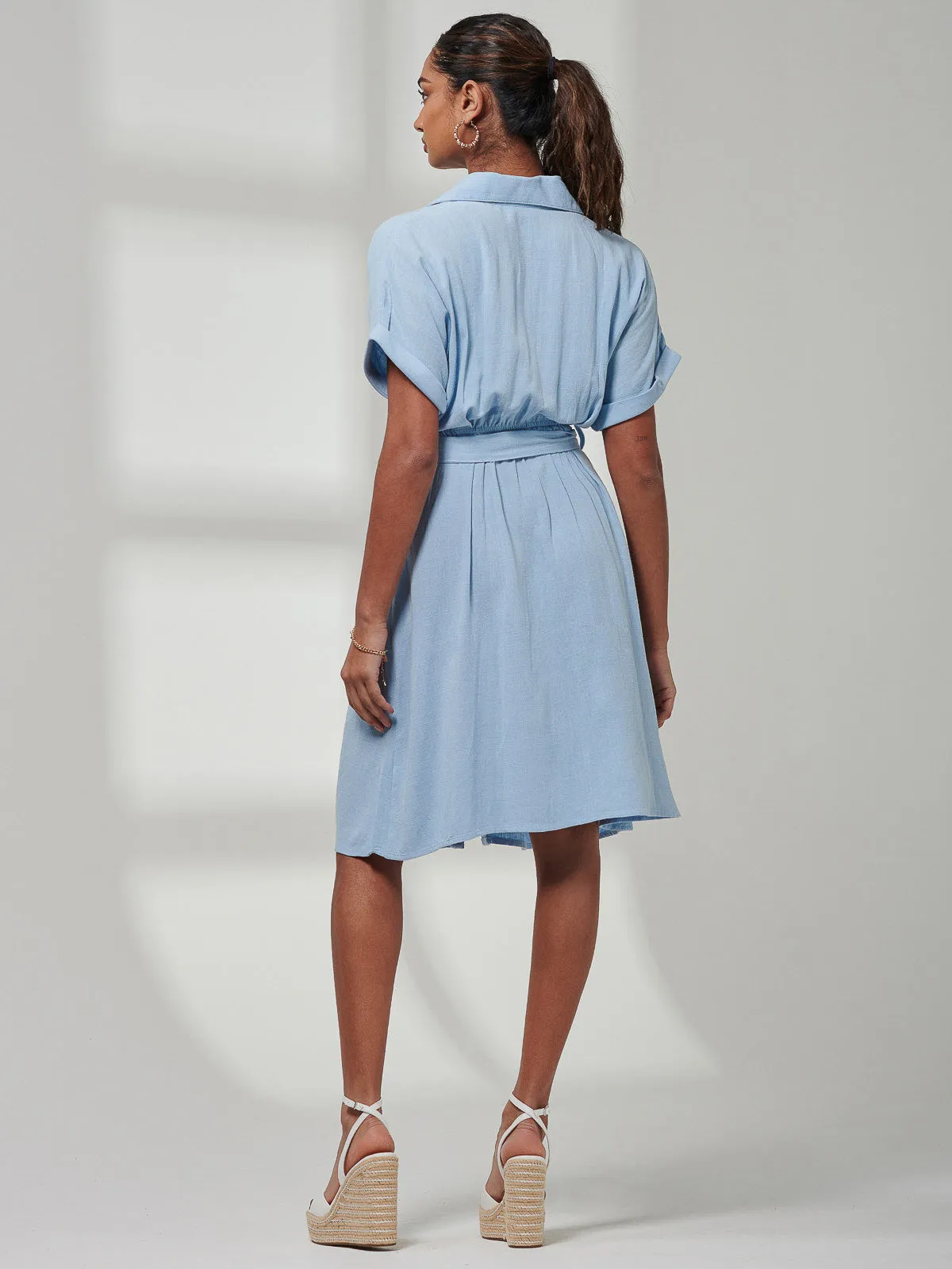 Olivea Linen Drop Shoulder Shirt Dress, Blue