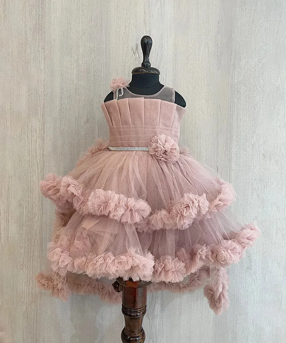 Onion Pink Colored Fancy Frock for Girls