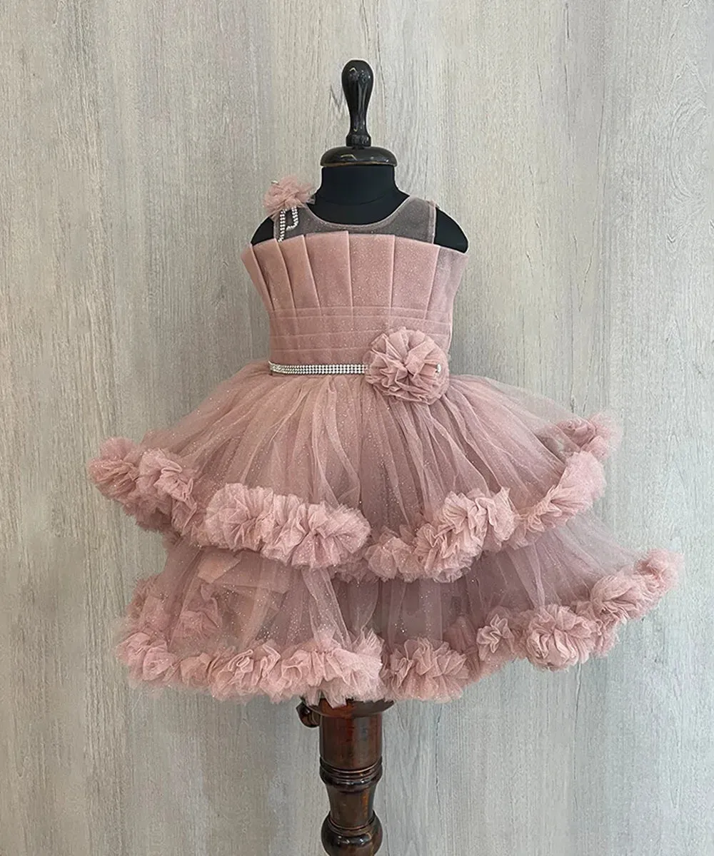 Onion Pink Colored Fancy Frock for Girls