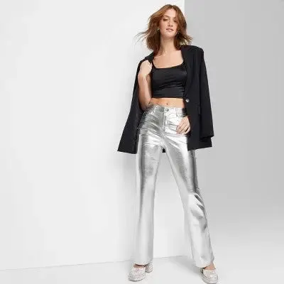 Open Box - Wild Fable Women's High Rise Flare Casual Metallic Faux Leather Pants