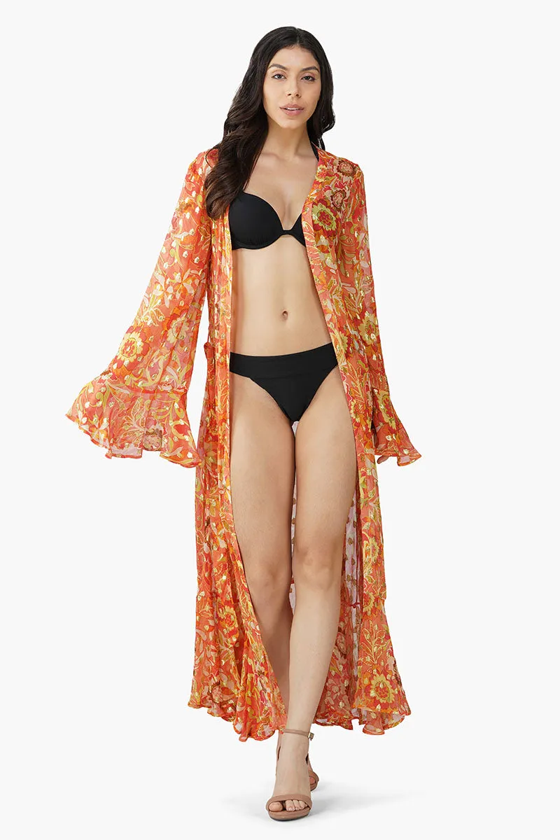 Orange Floral Lurex Cover Up