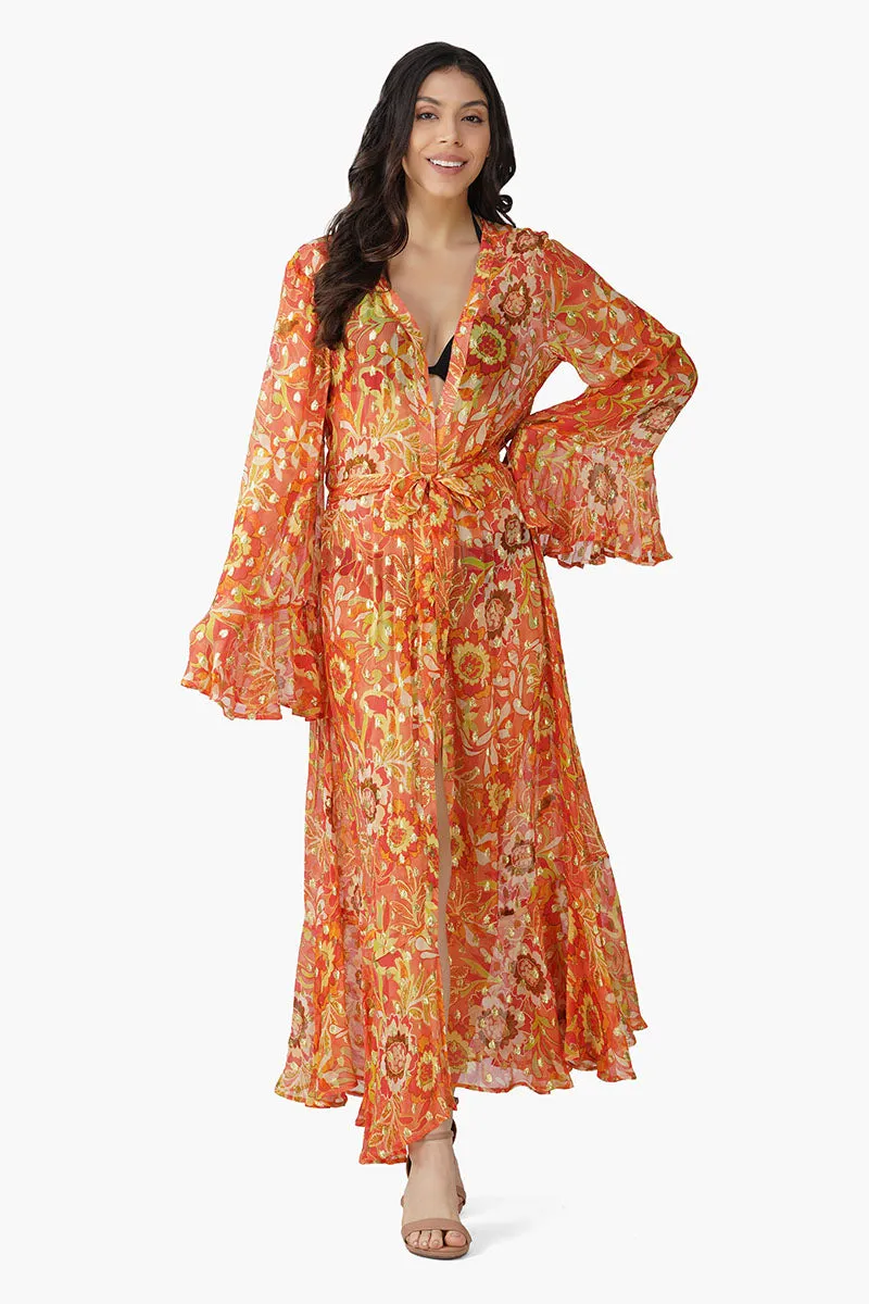 Orange Floral Lurex Cover Up