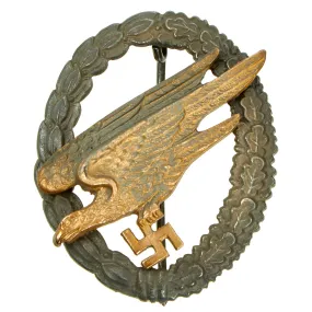 Original German WWII Early Tombak Luftwaffe Paratrooper Fallschirmjäger Badge by Berg and Nolte - Parachutist Badge