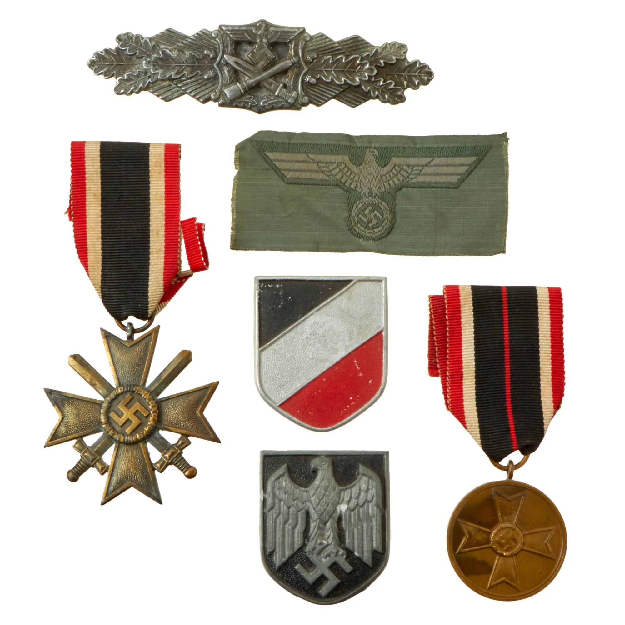 Original German WWII Medal and Insignia Grouping with KvK II, War Merit Medal, and Close Combat Clasp - 6 Items