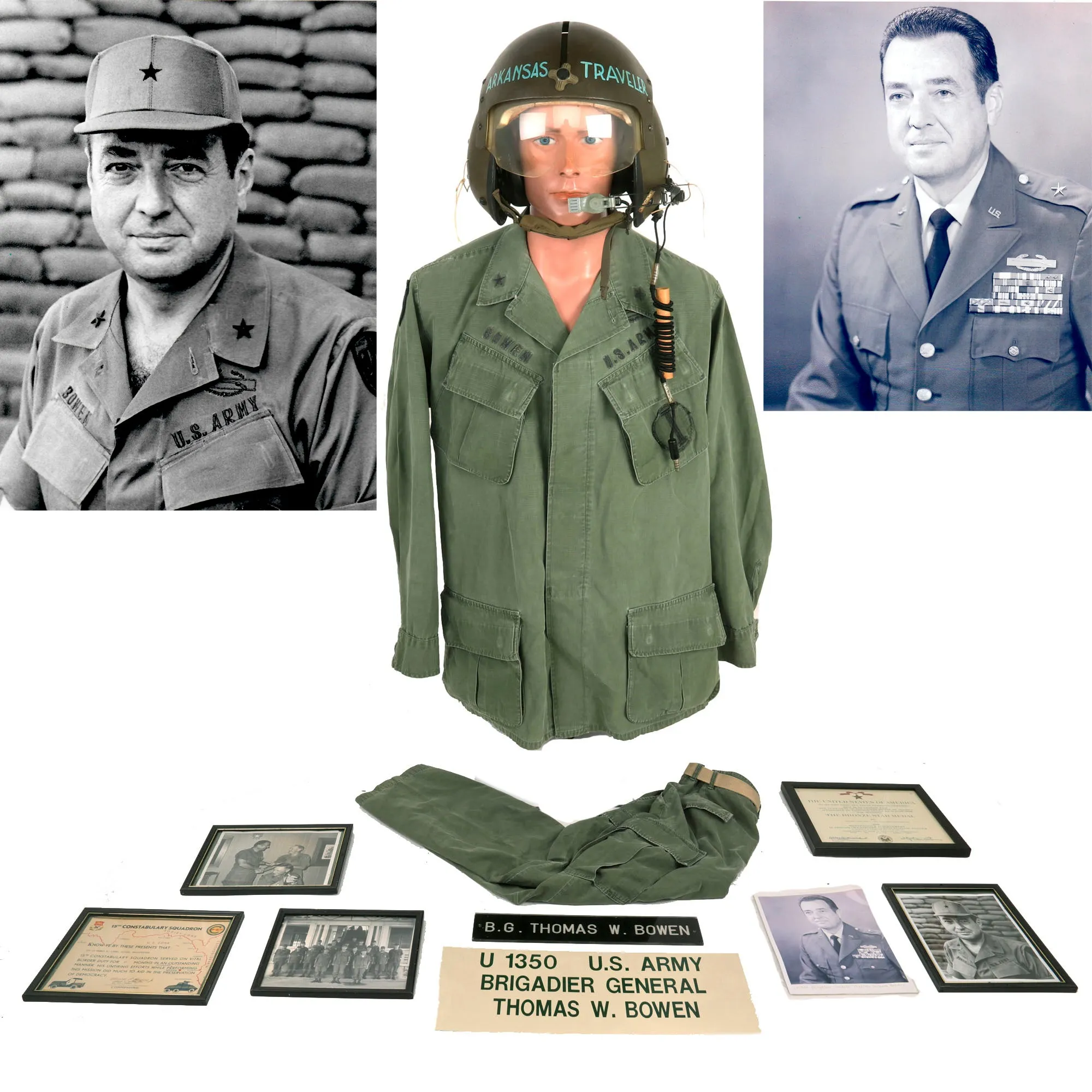 Original U.S. Vietnam War Brigadier General Thomas Willard Bowen AFH-1 Helicopter Pilot Flying Helmet and Uniform Grouping With Photos and Documents - Formerly A.A.F. Tank Museum