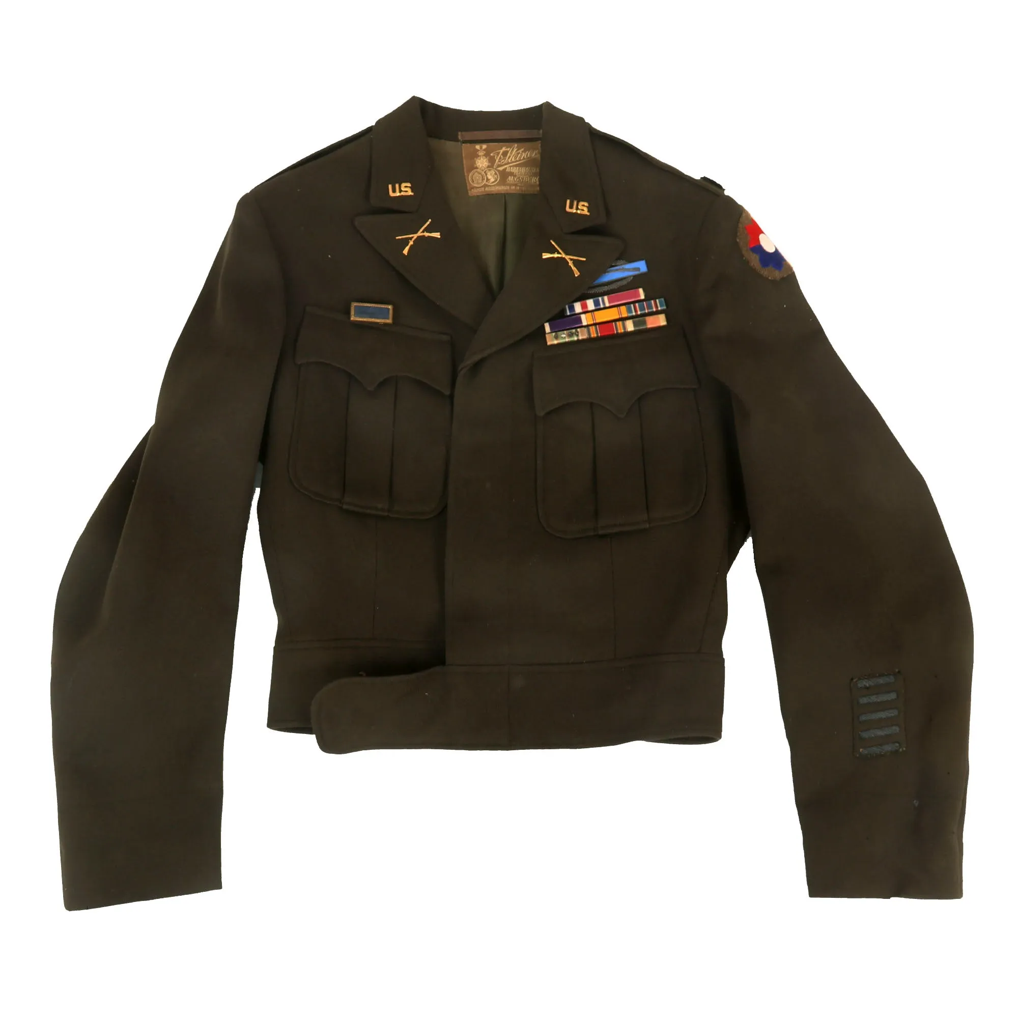 Original U.S. WWII 9th Infantry Division Lieutenant Colonel’s German-Made Ike Jacket with 8-Place Ribbon Bar & CIB