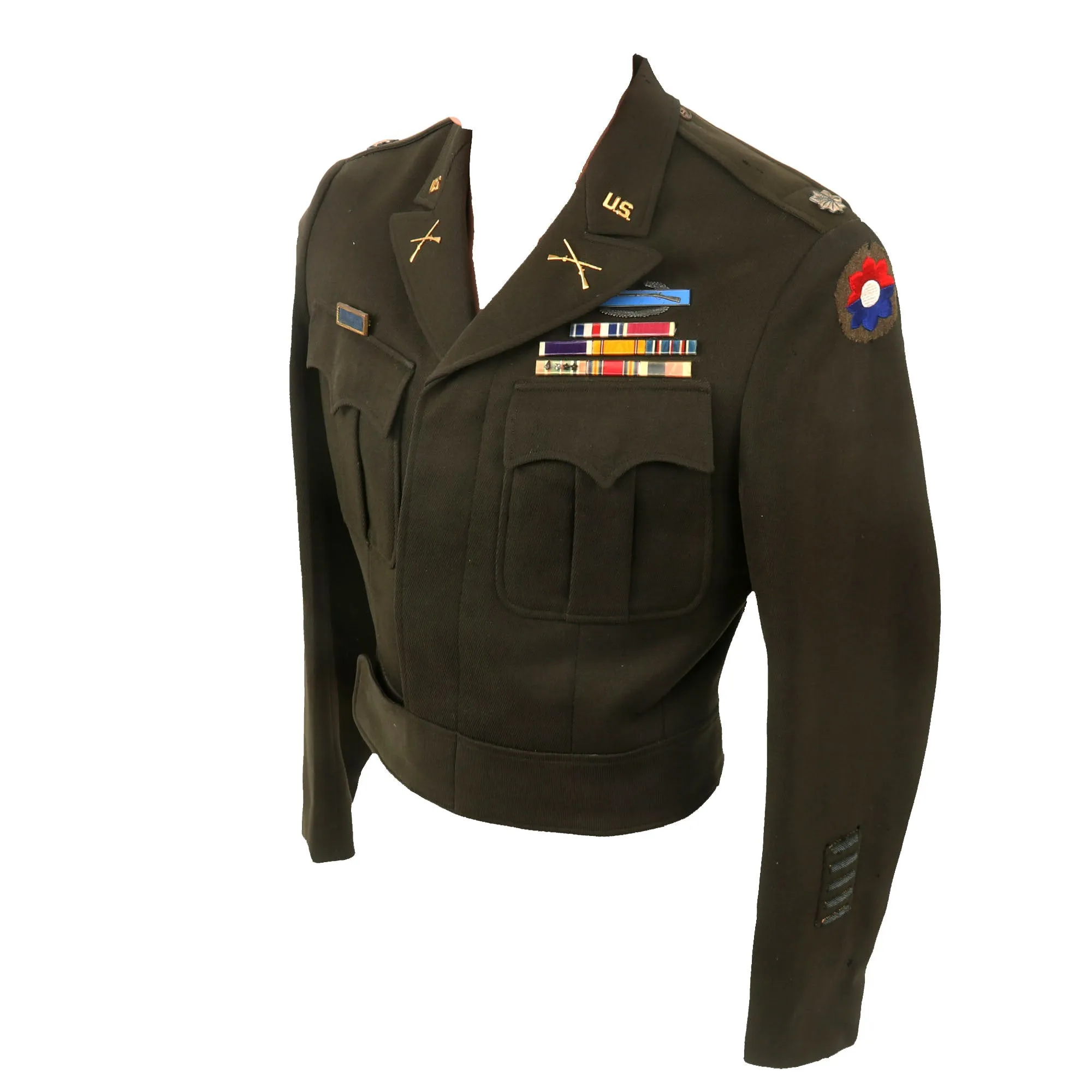 Original U.S. WWII 9th Infantry Division Lieutenant Colonel’s German-Made Ike Jacket with 8-Place Ribbon Bar & CIB