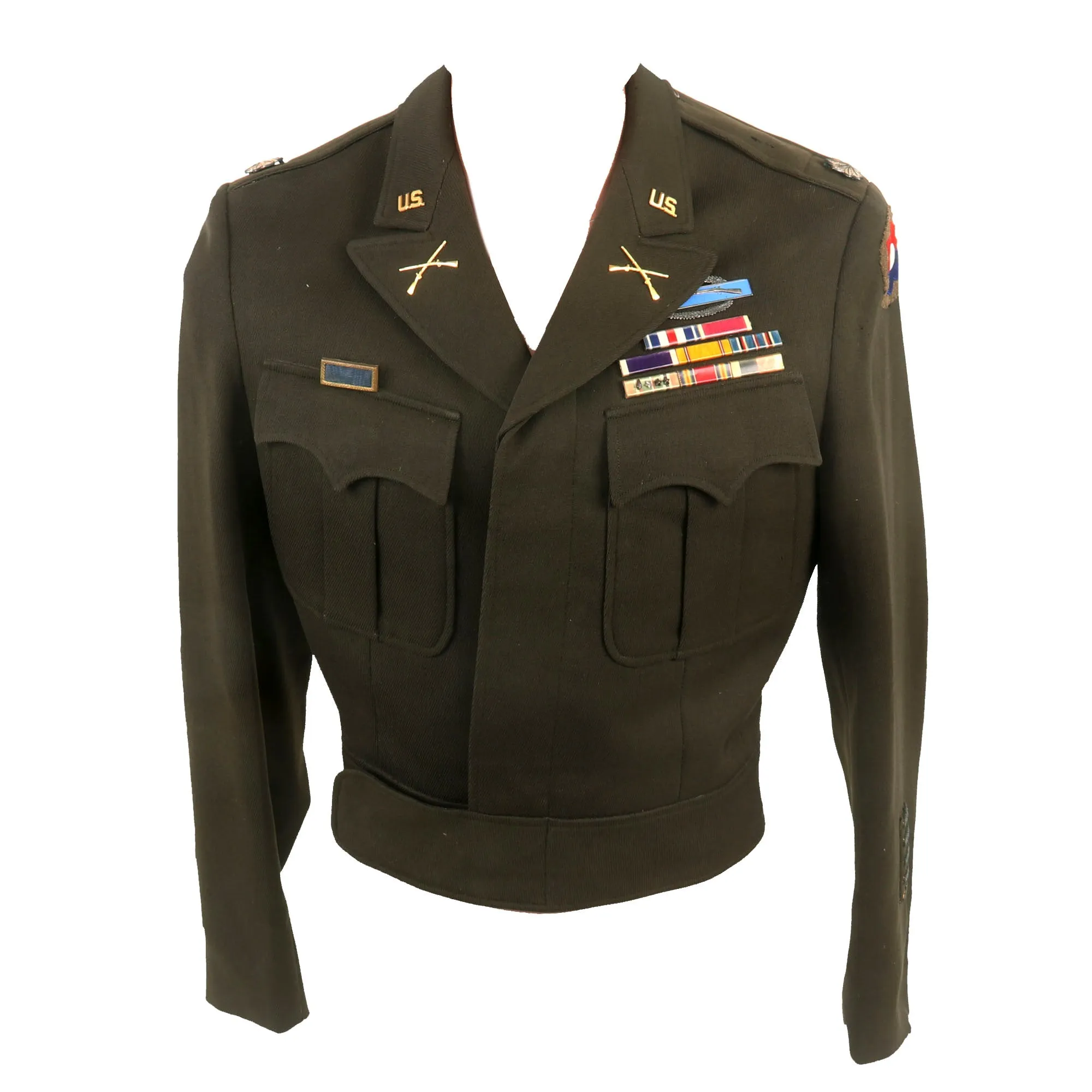 Original U.S. WWII 9th Infantry Division Lieutenant Colonel’s German-Made Ike Jacket with 8-Place Ribbon Bar & CIB