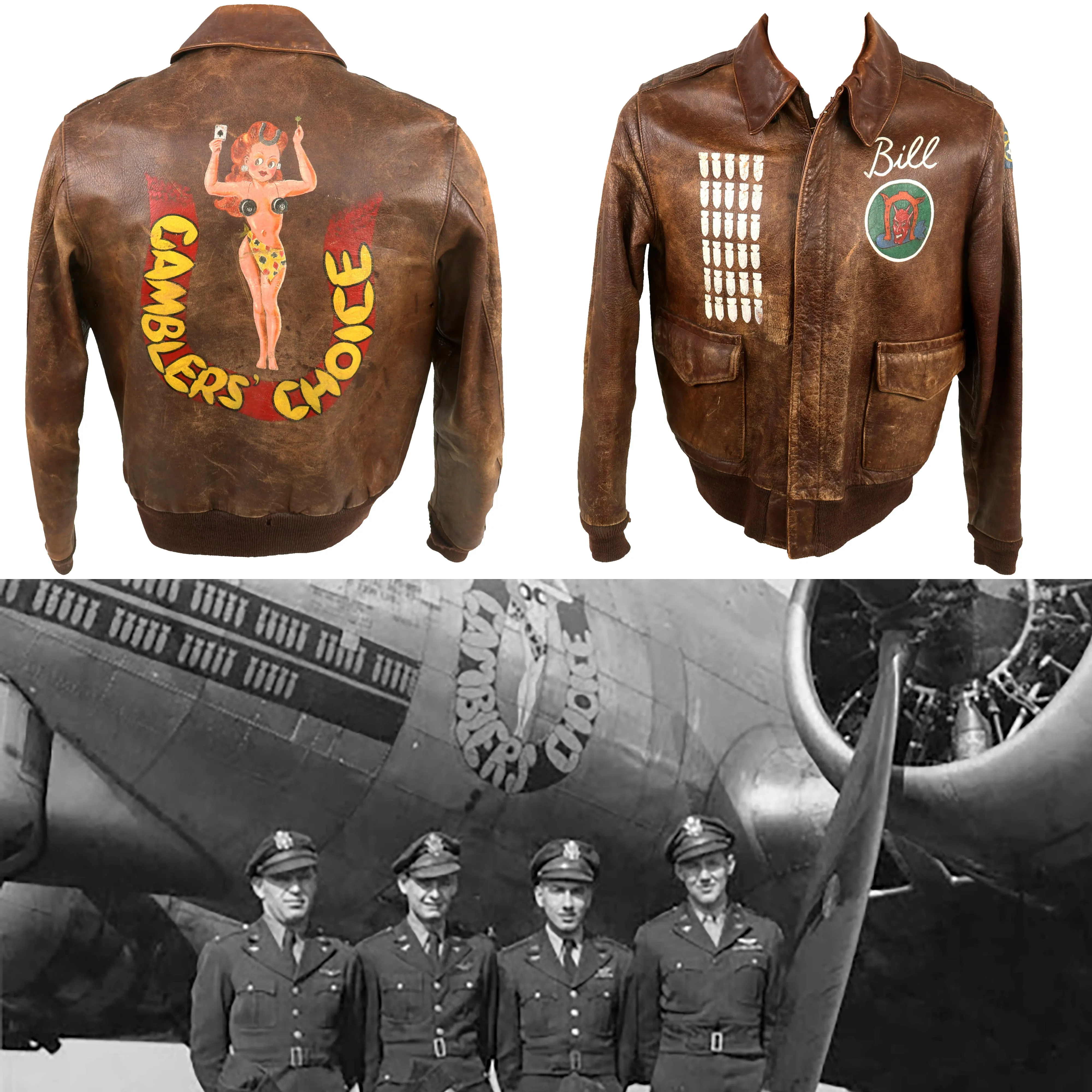 Original U.S. WWII B-17 “Gamblers’ Choice” Navigator William Lloyd Briner’s Painted A2 Flight Jacket, Medals, Flight Logs, & Ephemera Group with Six Massive Binders of Original Papers & More - 614th Bomb Squadron, 401st Bomb Group