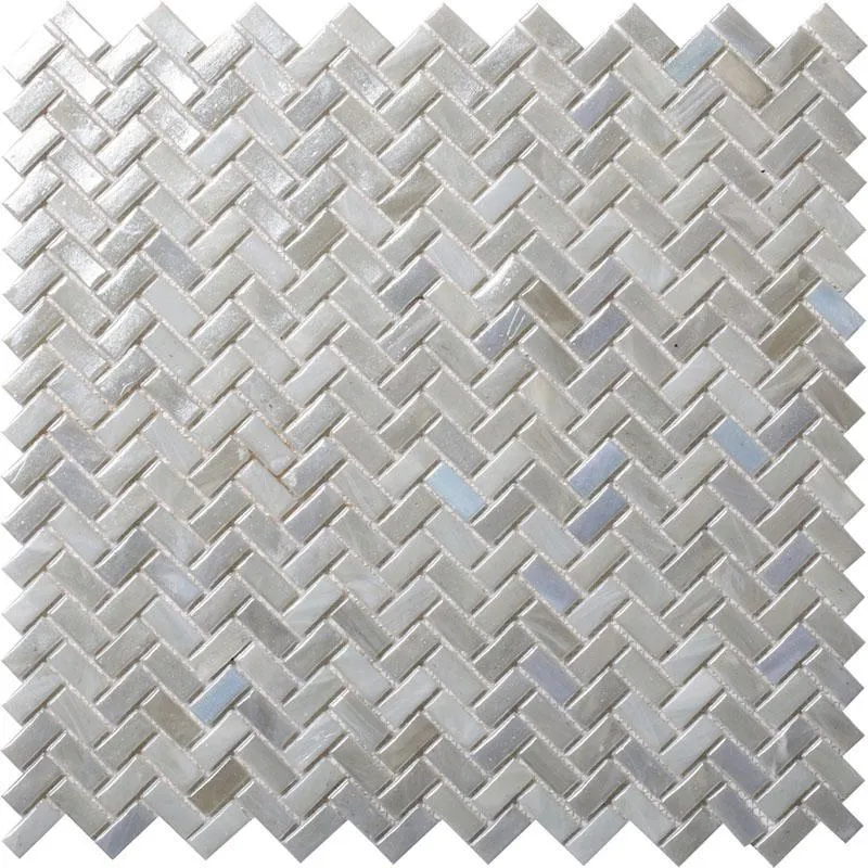 Pearl Herringbone Glass Mosaic Tile