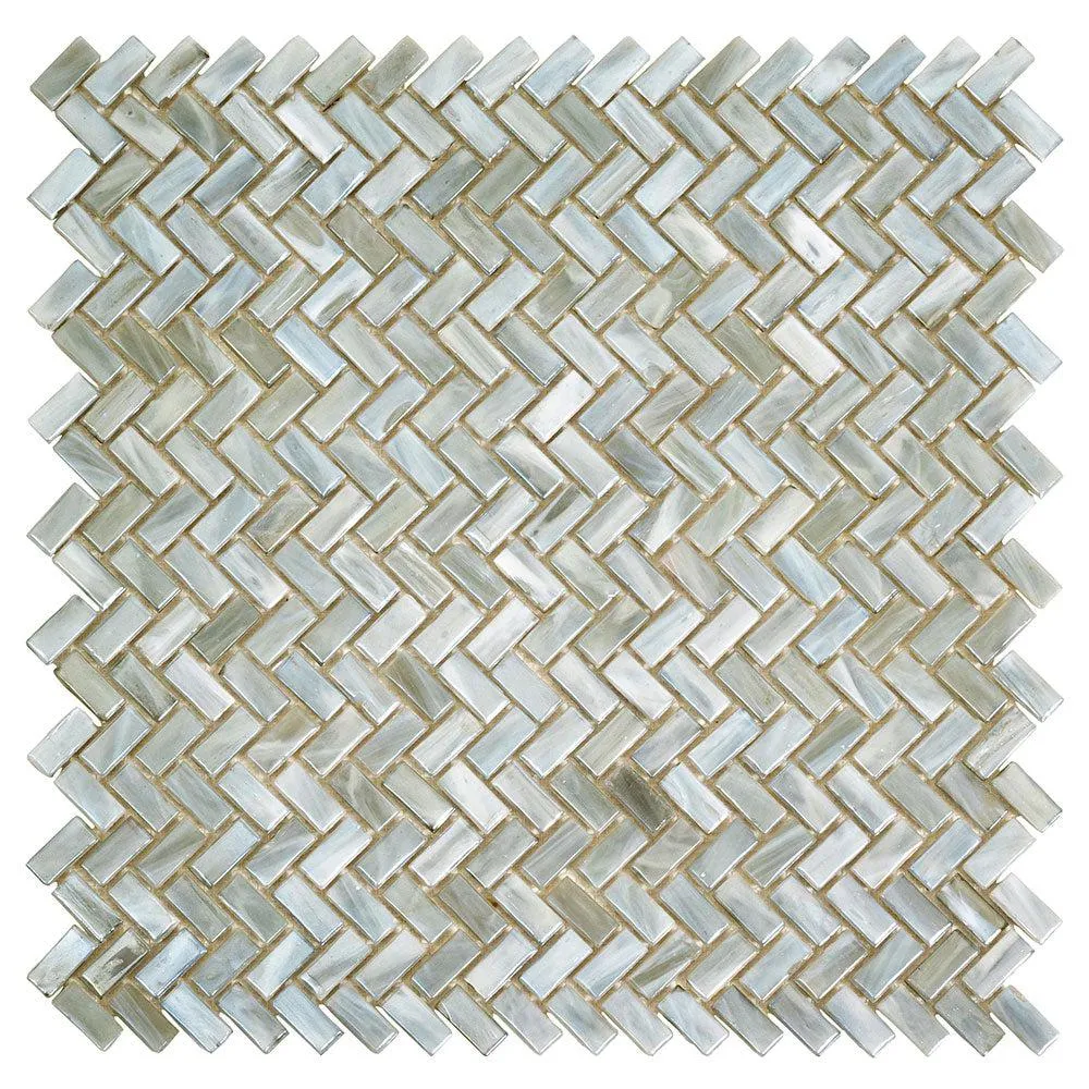 Pearl Herringbone Glass Mosaic Tile