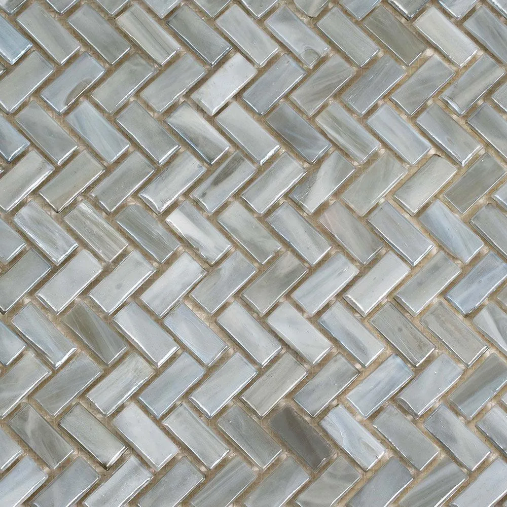 Pearl Herringbone Glass Mosaic Tile